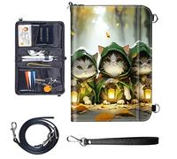 Travel Passport Wallet Passport,Family Passport Holder - Large Travel Passport Wallet Holder for Family Men Women, RFID Blocking,Lightweight Portable with Zipper Pocket, Green Cloaked Cat -1635