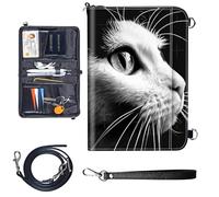 Travel Passport Wallet Passport,Family Passport Holder - Large Travel Passport Wallet Holder for Family Men Women, RFID Blocking,Lightweight Portable with Zipper Pocket, Cute White Cat-1148