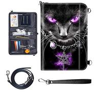 Travel Passport Wallet Passport,Family Passport Holder - Large Travel Passport Wallet Holder for Family Men Women, RFID Blocking,Lightweight Portable with Zipper Pocket, Purple Eyed Cat -1846