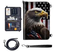 Travel Passport Wallet Passport,Family Passport Holder - Large Travel Passport Wallet Holder for Family Men Women, RFID Blocking,Lightweight Portable with Zipper Pocket, American Flag Eagles, Travel