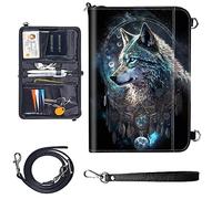 Travel Passport Wallet Passport,Family Passport Holder - Large Travel Passport Wallet Holder for Family Men Women, RFID Blocking,Lightweight Portable with Zipper Pocket, Feathers Wolf Warrior