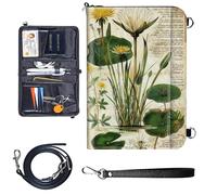 Travel Passport Wallet Passport,Family Passport Holder - Large Travel Passport Wallet Holder for Family Men Women, RFID Blocking,Lightweight Portable with Zipper Pocket, Retro water lily plant