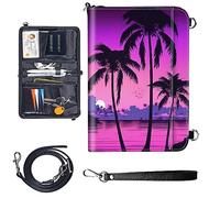 Travel Passport Wallet Passport,Family Passport Holder - Large Travel Passport Wallet Holder for Family Men Women, RFID Blocking,Lightweight Portable with Zipper Pocket, Palm Trees Sunset Tropical
