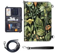 Travel Passport Wallet Passport,Family Passport Holder - Large Travel Passport Wallet Holder for Family Men Women, RFID Blocking,Lightweight Portable with Zipper Pocket, Green plants Flowers