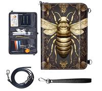 Travel Passport Wallet Passport,Family Passport Holder - Large Travel Passport Wallet Holder for Family Men Women, RFID Blocking,Lightweight Portable with Zipper Pocket, black and gold bees