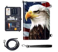 Travel Passport Wallet Passport,Family Passport Holder - Large Travel Passport Wallet Holder for Family Men Women, RFID Blocking,Lightweight Portable with Zipper Pocket, American Flag/Eagles