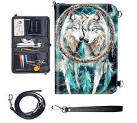 Travel Passport Wallet Passport,Family Passport Holder - Large Travel Passport Wallet Holder for Family Men Women, RFID Blocking,Lightweight Portable with Zipper Pocket, Green Dream Catcher Wolf