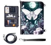 Travel Passport Wallet Passport,Family Passport Holder - Large Travel Passport Wallet Holder for Family Men Women, RFID Blocking,Lightweight Portable with Zipper Pocket, Moth Moon flying Flowers