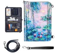 Travel Passport Wallet Passport,Family Passport Holder - Large Travel Passport Wallet Holder for Family Men Women, RFID Blocking,Lightweight Portable with Zipper Pocket, Water lily oil painting
