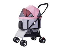 Travel Pet Stroller 3-in-1 Foldable Dog Cat Stroller for Small Medium Dogs Separable Backpack Carrier Pushchair, Pram with Adjustable Full Cover Awning, Double Brake (Pink)
