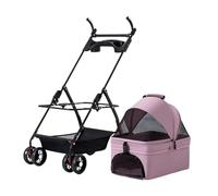 Travel Pet Stroller, Foldable Small Medium Sized Dog Cat Trolley with Storage Basket, Safety Belt and Cup Holder, 4 Wheels Puppy Pushchair A,100 * 71 * 49cm