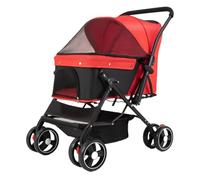 Travel Pet Stroller, Foldable Small Medium Sized Dog Cat Trolley with Storage Basket, Safety Belt and Cup Holder, 4 Wheels Puppy Pushchair B,94 * 69 * 48cm