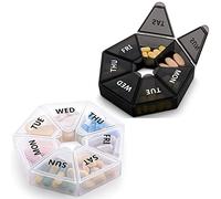 Travel Pill Box, 7 Day 2 Times a Day, 2Pcs Portable Pill Box Organisers, Weekly Pill Box Black Small Medicine Storage Box, Separate 7 Compartments for Travel (1*Clear+1*Black)