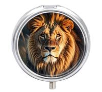 Travel Pill Box Organiser Small Pill Boxes,A Lion Print Round Cute Metal Pill Case 3 Compartment Portable Daily Tablet Box for Purse & Pocket
