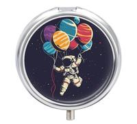Travel Pill Box Organiser Small Pill Boxes,Astronaut in Space Print Round Cute Metal Pill Case 3 Compartment Portable Daily Tablet Box for Purse & Pocket