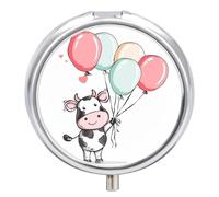 Travel Pill Box Organiser Small Pill Boxes,Balloon and Cow Print Round Cute Metal Pill Case 3 Compartment Portable Daily Tablet Box for Purse & Pocket