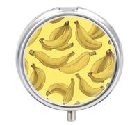 Travel Pill Box Organiser Small Pill Boxes,Banana Pattern Print Round Cute Metal Pill Case 3 Compartment Portable Daily Tablet Box for Purse & Pocket