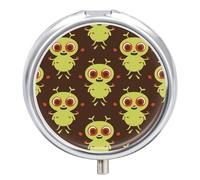 Travel Pill Box Organiser Small Pill Boxes,Cartoon Green Alien Print Round Cute Metal Pill Case 3 Compartment Portable Daily Tablet Box for Purse & Pocket