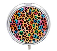 Travel Pill Box Organiser Small Pill Boxes,Colorful Leopard Print Round Cute Metal Pill Case 3 Compartment Portable Daily Tablet Box for Purse & Pocket