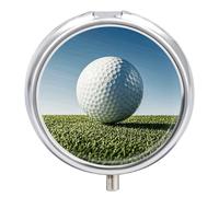 Travel Pill Box Organiser Small Pill Boxes,Golf Ball Print Round Cute Metal Pill Case 3 Compartment Portable Daily Tablet Box for Purse & Pocket