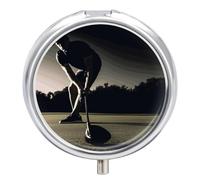 Travel Pill Box Organiser Small Pill Boxes,Golf Fitness Print Round Cute Metal Pill Case 3 Compartment Portable Daily Tablet Box for Purse & Pocket