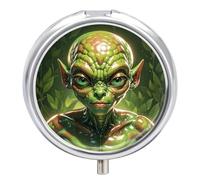 Travel Pill Box Organiser Small Pill Boxes,Green Alien Print Round Cute Metal Pill Case 3 Compartment Portable Daily Tablet Box for Purse & Pocket