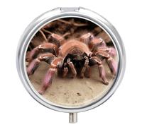 Travel Pill Box Organiser Small Pill Boxes,Large Mexican Pink Tarantula Print Round Cute Metal Pill Case 3 Compartment Portable Daily Tablet Box for Purse & Pocket