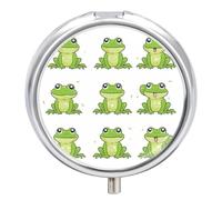 Travel Pill Box Organiser Small Pill Boxes,Little Green Frog Print Round Cute Metal Pill Case 3 Compartment Portable Daily Tablet Box for Purse & Pocket