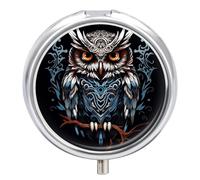 Travel Pill Box Organiser Small Pill Boxes,Owl Print Round Cute Metal Pill Case 3 Compartment Portable Daily Tablet Box for Purse & Pocket