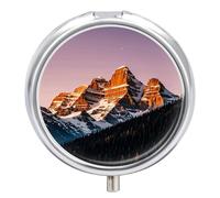 Travel Pill Box Organiser Small Pill Boxes,Rocky Mountains Print Round Cute Metal Pill Case 3 Compartment Portable Daily Tablet Box for Purse & Pocket