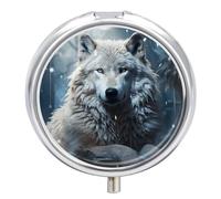Travel Pill Box Pill Case Wolf Sitting in The Snow Portable Pill Container Small Pill Box Pill Organizer Pocket Medicine Box Daily Pill Boxes Mini Pill Organizer