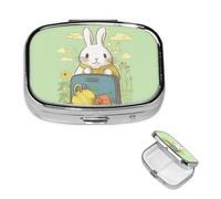 Travel Pill Box Rabbit Pill Box 2 Compartments Square Pill Box Handbag Pocket Pill Box Portable Travel Pill Box Metal Medicine Vitamin Fish Oil Unique Gift