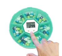 Travel Pill Box, Seven-Compartment Electronic Pill Box with Timer, Medication Container with Memory Pockets for Morning, Noon, On the Go, Work, Home, Outdoors