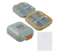 Travel Pill Box, Small Pill Box 7 Day, Handy Medication Organizer for Travel and Everyday Use, for Vitamins & Dietary Supplements, with Blank Label Stickers (Green, 9 x 7 x 3.5 cm)