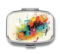 Travel Pill Case Small Pill Box Portable Pills Organizer with 2 Compartments Abstract Music Themed Pocket Pills Container Fish Oil Box Cute Medicine Organizer Vitamin Organizers