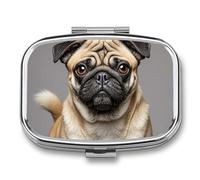 Travel Pill Case Small Pill Box Portable Pills Organizer with 2 Compartments Animal Pug Dog Pocket Pills Container Fish Oil Box Cute Medicine Organizer Vitamin Organizers