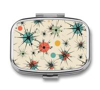 Travel Pill Case Small Pill Box Portable Pills Organizer with 2 Compartments Atomic Stars Retro Pattern Pocket Pills Container Fish Oil Box Cute Medicine Organizer Vitamin Organizers