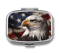 Travel Pill Case Small Pill Box Portable Pills Organizer with 2 Compartments Bald Eagle US Flag Pictures Pocket Pills Container Fish Oil Box Cute Medicine Organizer Vitamin Organizers