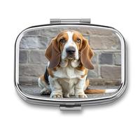 Travel Pill Case Small Pill Box Portable Pills Organizer with 2 Compartments Basset Hound Pocket Pills Container Fish Oil Box Cute Medicine Organizer Vitamin Organizers