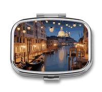 Travel Pill Case Small Pill Box Portable Pills Organizer with 2 Compartments Beautiful Venice at Night Pocket Pills Container Fish Oil Box Cute Medicine Organizer Vitamin Organizers