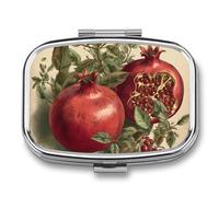 Travel Pill Case Small Pill Box Portable Pills Organizer with 2 Compartments Berries of Pomegranate Pocket Pills Container Fish Oil Box Cute Medicine Organizer Vitamin Organizers