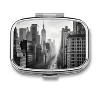Travel Pill Case Small Pill Box Portable Pills Organizer with 2 Compartments Black and White New York Pocket Pills Container Fish Oil Box Cute Medicine Organizer Vitamin Organizers