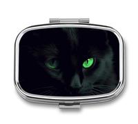 Travel Pill Case Small Pill Box Portable Pills Organizer with 2 Compartments Black Cat Green Eyes Pocket Pills Container Fish Oil Box Cute Medicine Organizer Vitamin Organizers