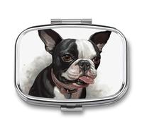 Travel Pill Case Small Pill Box Portable Pills Organizer with 2 Compartments Boston Terrier Pocket Pills Container Fish Oil Box Cute Medicine Organizer Vitamin Organizers
