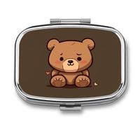 Travel Pill Case Small Pill Box Portable Pills Organizer with 2 Compartments Cartoon Brown Cute Bear Pocket Pills Container Fish Oil Box Cute Medicine Organizer Vitamin Organizers