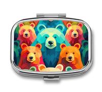 Travel Pill Case Small Pill Box Portable Pills Organizer with 2 Compartments Colorful Bears Pocket Pills Container Fish Oil Box Cute Medicine Organizer Vitamin Organizers