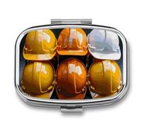 Travel Pill Case Small Pill Box Portable Pills Organizer with 2 Compartments Construction Helmets Pocket Pills Container Fish Oil Box Cute Medicine Organizer Vitamin Organizers