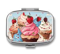 Travel Pill Case Small Pill Box Portable Pills Organizer with 2 Compartments Cupcakes and Ice Cream Pocket Pills Container Fish Oil Box Cute Medicine Organizer Vitamin Organizers