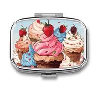 Travel Pill Case Small Pill Box Portable Pills Organizer with 2 Compartments Cupcakes and Ice Cream Pocket Pills Container Fish Oil Box Cute Medicine Organizer Vitamin Organizers