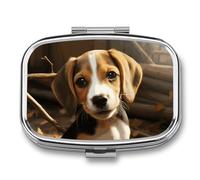 Travel Pill Case Small Pill Box Portable Pills Organizer with 2 Compartments Cute Beagle Pocket Pills Container Fish Oil Box Cute Medicine Organizer Vitamin Organizers